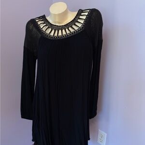 Free People Black Long Sleeve Dress with Cutout Neckline size XS